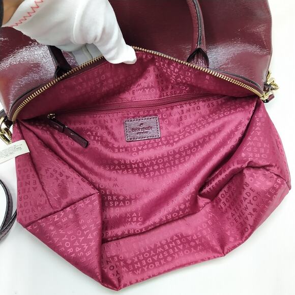 Kate Spade Plum Purple Patent Leather Top Handle Zipper Satchel Shoulder Bag - Picture 12 of 16